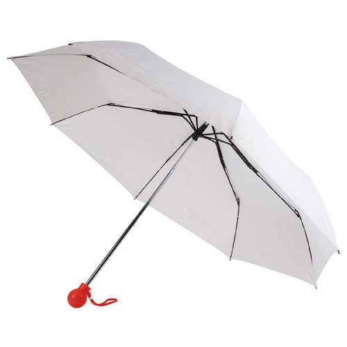 Зонт складной, D=95см, механический, нейлон, пластик, белый купол, цвет ручки красный