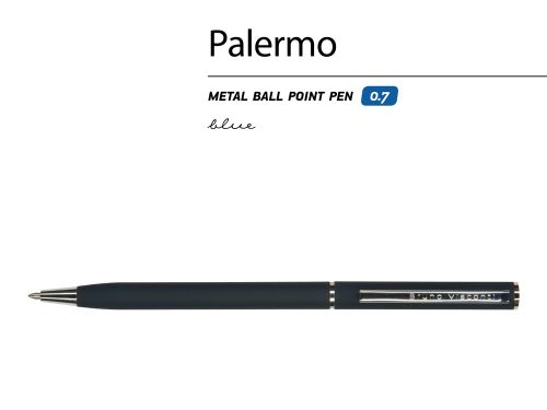 Ручка Palermo шариковая  автоматическая, сине-черный металлический корпус, 0,7 мм, синяя