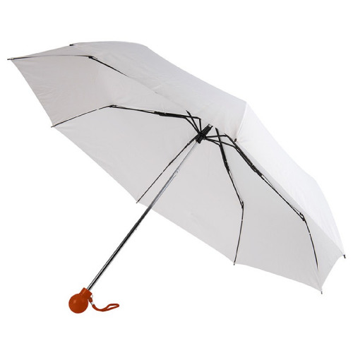 Зонт складной, D=95см, механический, нейлон, пластик, белый купол, цвет ручки светло-коричневый