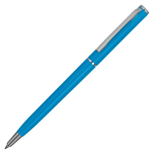 Ручка пластиковая шариковая, пластик/металл, d0,8 х 13 см, голубой матовый/серебристый