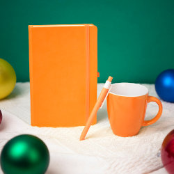 Подарочный набор HAPPINESS: блокнот, ручка, кружка, оранжевый (оранжевый)