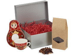 Подарочный набор: чайная пара, чай Глинтвейн, серебристый