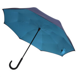 Зонт-трость наоборот, софт-тач, сине-голубой