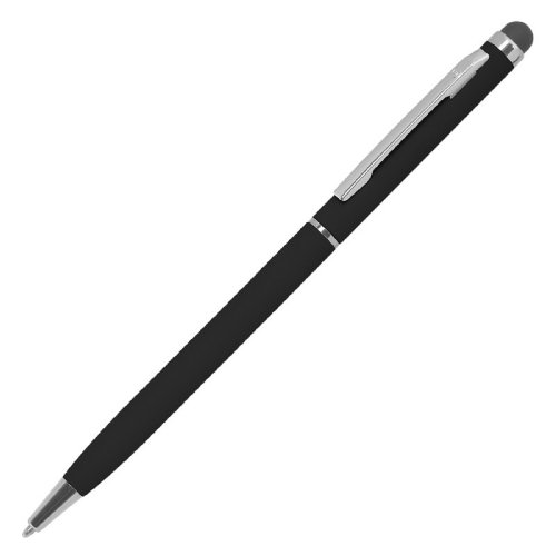 Ручка шариковая, покрытие софт-тач, со стилусом, черная черный, серебристый