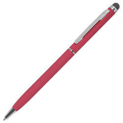 Ручка шариковая, покрытие софт-тач, со стилусом, красный, серебристый