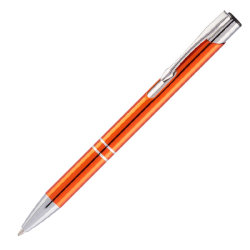 Ручка шариковая, оранжевая, отделка серебристая