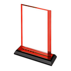 Награда прямоугольной формы, 16 х 5 х 21,5 см, стекло, прозрачный, красный
