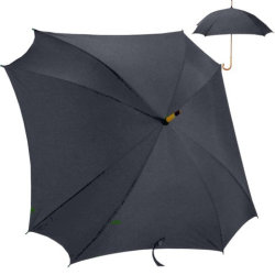 Зонт-трость КВАДРО с деревянной ручкой, черный, 100см черный