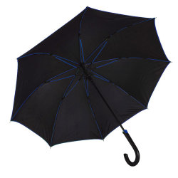 Зонт-трость, черный с синей отделкой, 103см