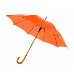 Зонт-трость 104см с деревянной ручкой, оранжевый