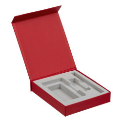 Коробка для аккумулятора 5000 мАч, флешки и ручки, 17,5х15,5х3,3 см, переплетный картон,  красная