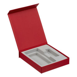 Коробка для для аккумулятора 10000 мАч и флешки, 17,5х15,5х3,3 см, переплетный картон,  красная