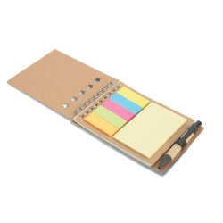 Блокнот из переработанной бумаги с ручкой и цветными закладками