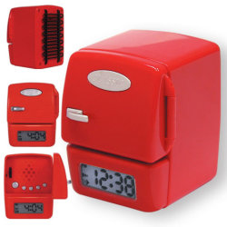 Часы-будильник/радио "Холодильник", 7, 2х7, 2х9, 2см красный