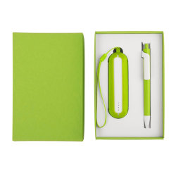 Набор: универсальное зарядное устройство(2000 mAh) и ручка в подарочной коробке, светло-зеленый