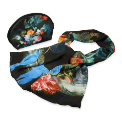 Набор: косметичка и шарф с принтом, 25,6х17х3,3 см, полиэстер, черный