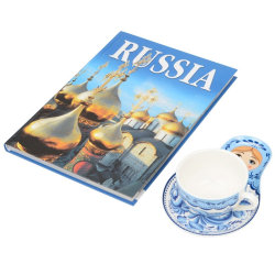 Набор "Моя Россия": книга с чайно-кофейной парой, гжель