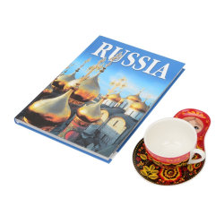 Набор "Моя Россия": книга с чайно-кофейной парой, хохлома