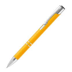 Ручка шариковая, желтая, серебристая отделка