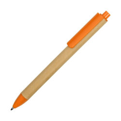 Ручка картонная шариковая "Эко" картон/пластик,  бежевый/оранжевый